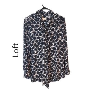 𝅺LOFT Long-Sleeve Tie-Neck Lightweight Blouse